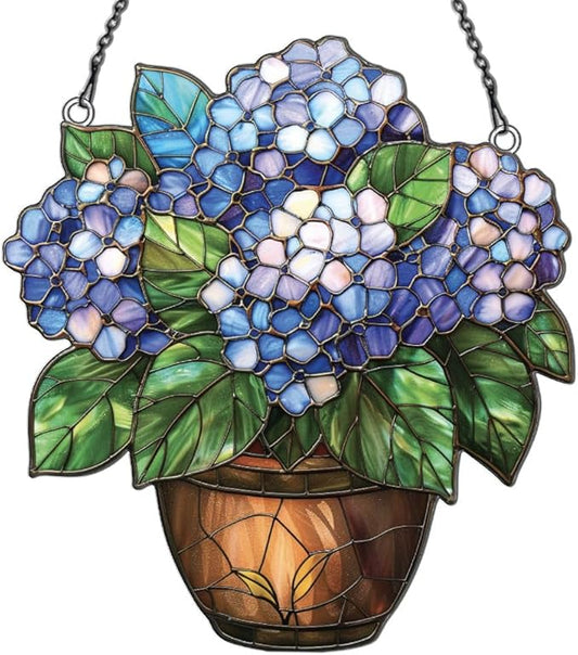 Hydrangea Flower Ornaments Decor for Window Hanging, Gift for Hydrangea Lovers, Flowers Gifts Home Wall Room Hanging Christmas Decorations, Flat 2D Acrylic Ornament