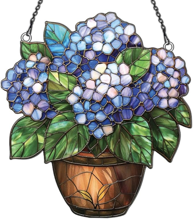 Hydrangea Flower Ornaments Decor for Window Hanging, Gift for Hydrangea Lovers, Flowers Gifts Home Wall Room Hanging Christmas Decorations, Flat 2D Acrylic Ornament