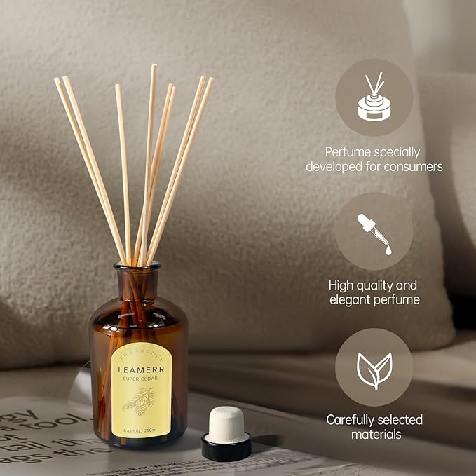 Reed Diffuser Sets - 8.8 oz (250 ml) Super Cedar Scented Diffuser with Sticks Home Fragrance Reed Diffuser for Bathroom Shelf Decor