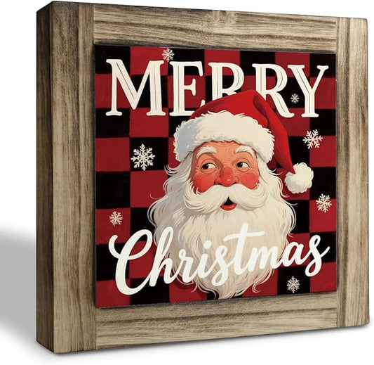 Christmas Decoration, Merry Christmas Wood Signs, Santa Box Sign Decor, Decorative Sign Table Decor, Farmhouse Wood Decors, Xmas Decors Art for Home Office Cafe Bar Club