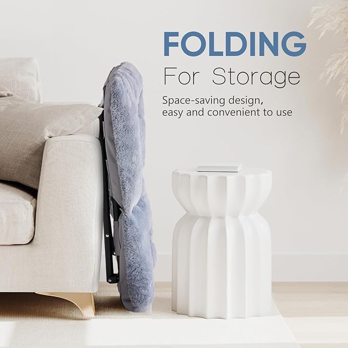 DUMOS Comfy Chair for Adults, Soft Faux Fur Folding Lounge for Bedroom Living Room Dorm Rooms Flexible Reading Chair for Teens, Large Size Foldable (Square-Gray)