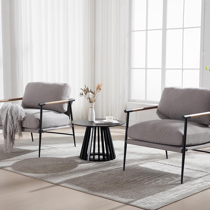 Round Coffee Table, Modern Small Side Table for Living Room, Black, 24Inch