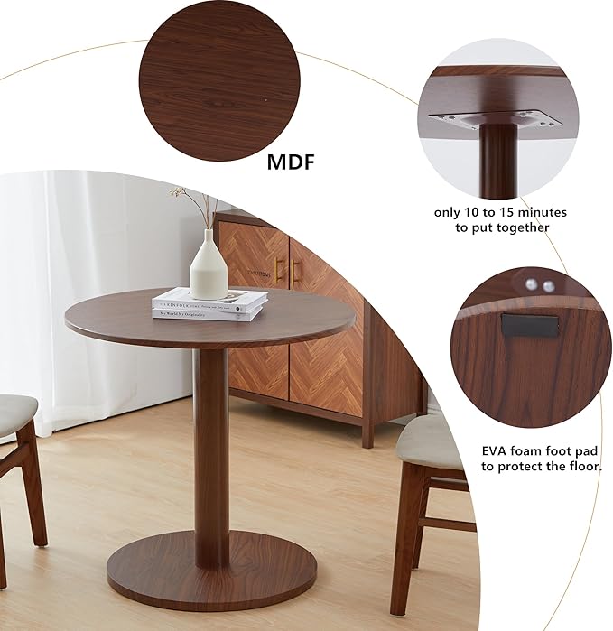 Round Dining Table, Circle Dining Table for 2-4 31.5 in, Modern Farmhouse Dinner Table Breakfast Tulip Table, for Kitchen/Small Space/Little Nook - Walnut