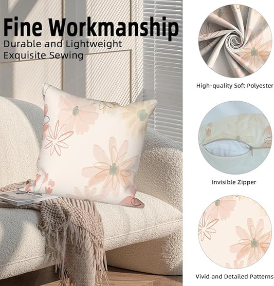 Wild Flower Throw Pillow Covers 16''x16'' Set of 4, Countryside Watercolor Floral Pillow Cases Spring Vintage Cushion Covers for Chair Sofa Bed Living Room Garden Car Indoor Outdoor