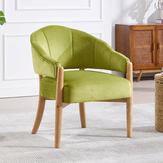 CIMOTA Green Accent Chair Modern Velvet Barrel Chair Upholstered Armchair with Wood Legs Comfy Reading Chair Side Chair for Living Room/Bedroom/Makeup