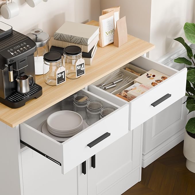 Buffet Cabinet with Storage - Buffets & Sideboards Kitchen Storage Cabinet, Wood Console Table Coffee Bar Accent Cabinets for Living Room Dining Room Entryway Small 2 Doors & Drawers, White 35.4"W