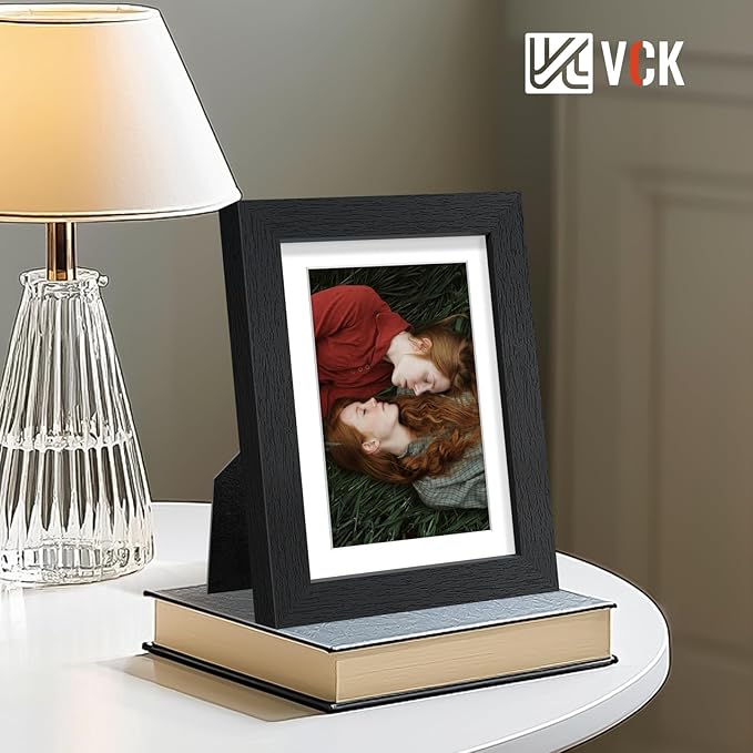 VCK 5x7 Picture Frame Black Set of 5, Textured Exclusive Wooden Photo Frames with HD Glass | Matted to 4x6 or 5x7 without Mat