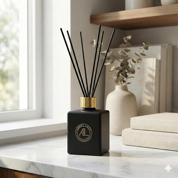 Fresh Linen- Reed Diffuser Set - Scent Sticks - Non-Toxic- Bathroom Diffuser - with 5oz Oil - Black Reed Diffusers for Home & Office - Elegant Scented Sticks for Desk