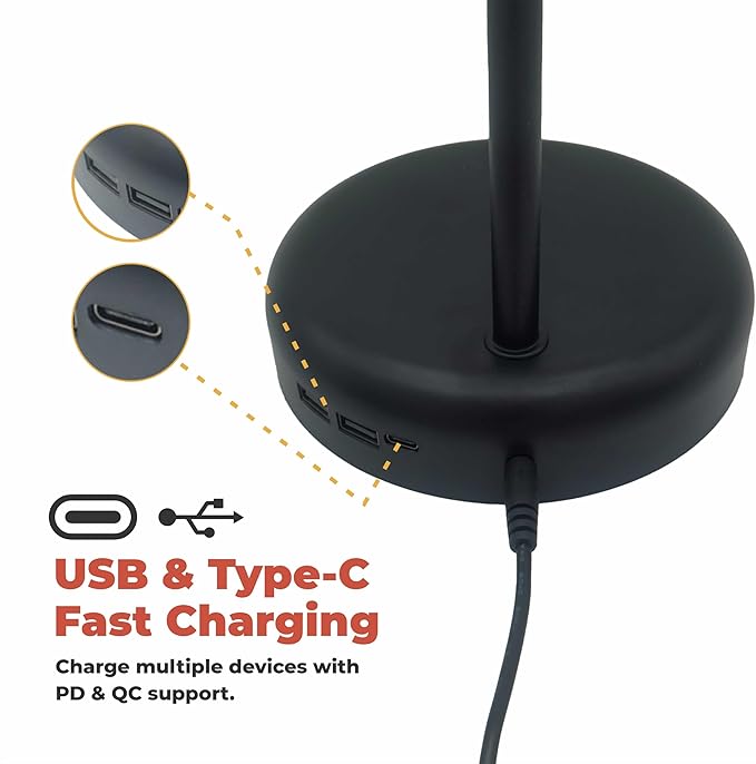 Small Bedside Table Lamp for Bedroom, Touch Control Nightstand Light, Dimmable Desk Fixture with Outlet, Modern Farmhouse Style for Reading, Living Room, Office, Home Decor (2-Pack)