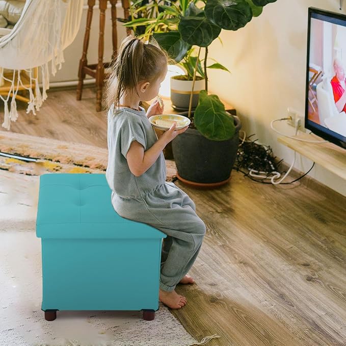 Storage Ottoman - Foldable Footstool with Storage, Square Tray, Coffee Table Lid, Light Green