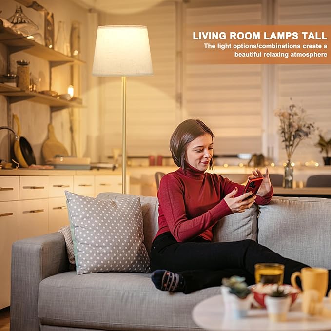【Upgraded Floor Lamps for Living Room, Modern Floor Lamp with Remote Control, Dimmable Colors Temperature Standing Lamp Foot Switch, 9W Bulb Tall Lamps for Bedroom Office Kid Room - Gold