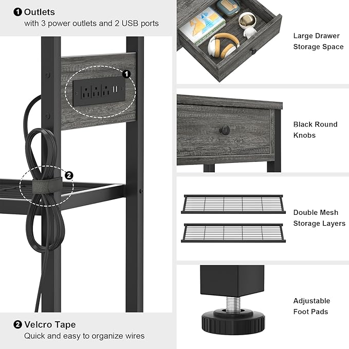Ecopriso 47'' Entryway Table with Outlets and USB Ports, Console Table with 3 Drawers, Sofa Table Narrow Long with Storage Shelves for Living Room, Couch, Hallway, Foyer, Kitchen Counter, Black