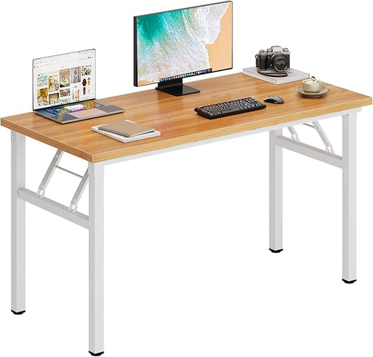 DlandHome 47 inches Folding Table Computer Desk Portable ActivityTable Conference Table Home Office Desk, Fully Assembled Teak and White DND-ND5-120TW
