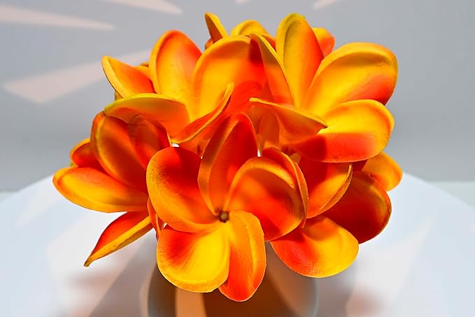 Birthday Gifts for Women 10pcs Gradient Bright Orange Flowers PU Real Touch Flowers Hawaiian Plumeria Frangipani Artificial Flowers for DIY Birthday Gifts Wedding Gifts Home Decor Table Centerpiece