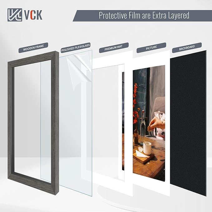 VCK 18x24 Poster Frame 2 Pack - Grey, High-End Wood Picture Frames with Polished Plexiglass, Display 16x20 Photo with Mat or 18x24 without Mat, Art Gallery-Quality, Wall Hanging, Grey