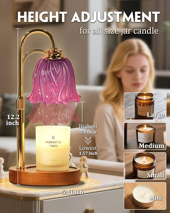 Candle Warmer Lamp, Gold Candle Lamp Warmer with Timer & Dimmer with 2 Bulbs, Christmas Gifts for Women Mom, House Warming Gifts New Home Bedroom Decor, Height Adjustable