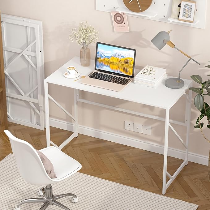 Elephance Folding Desk Writing Computer Desk for Home Office, No-Assembly Study Office Desk Foldable Table for Small Spaces