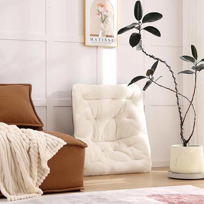 Living Room Chair, Soft Faux Fur Folded Chair Oversized Folding Accent Chair, Furry Lounge Lazy Chair, Metal Frame Moon Chair for Bedroom, Living Room