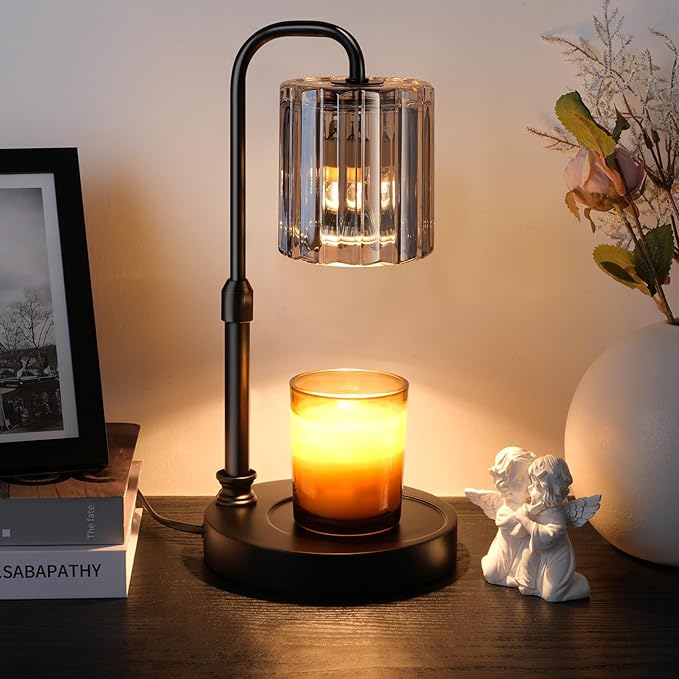 Candle Warmer Lamp with Timer Dimmer, Adjustable Height Candle Wax Warmer Warming Lamp with 2x50W Bulbs for Scented Candles for Housewarming Bedroom Home Decor Mom Women