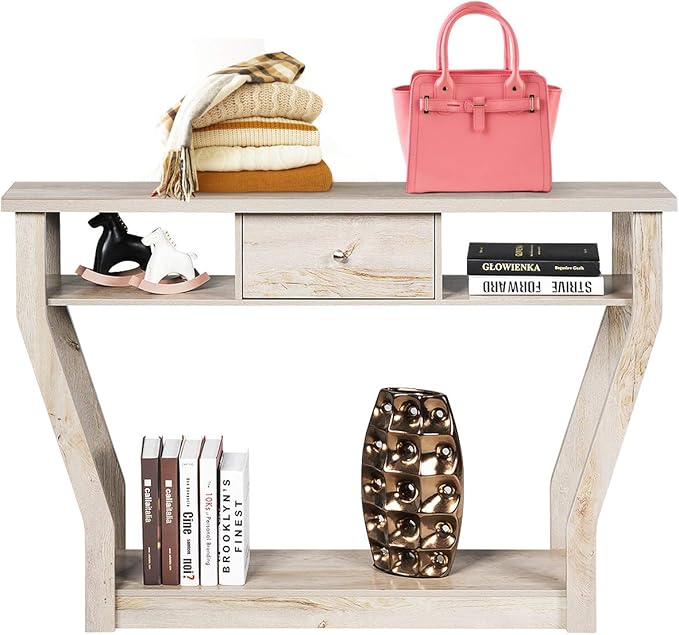Safeplus 47" Accent Console Tables with Drawer and Shelf for Living Room Hallway Entryway