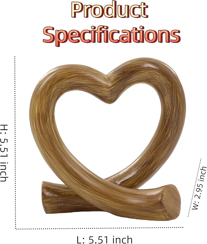 Imitation Wood Grain Heart Sculpture – Rustic Love Figurine for Farmhouse Decor, Nature-Inspired Romantic Gift, Anniversary or Engagement Present
