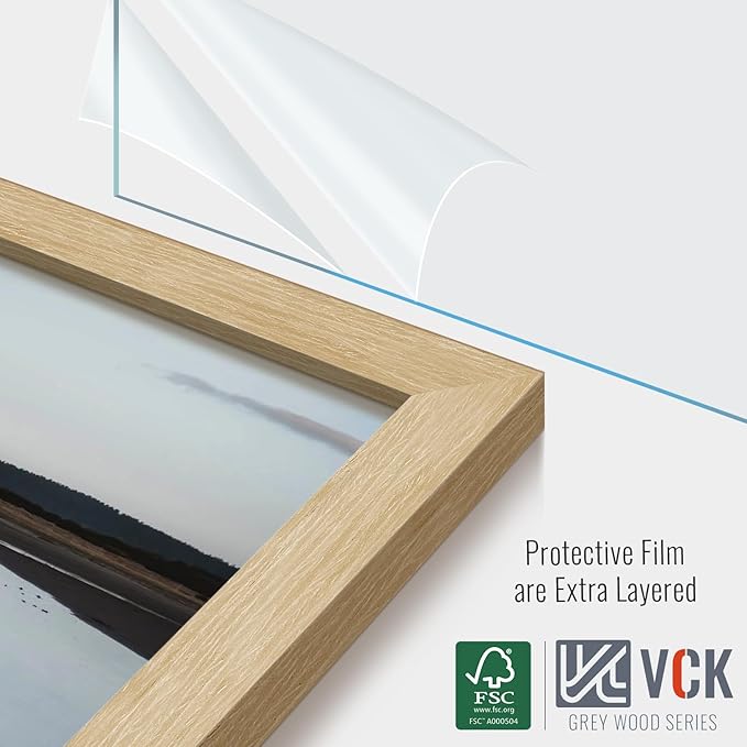 VCK 18x24 Poster Frame 2 Pack - Natural Oak, High-End Wood Picture Frames with Polished Plexiglass, Display 16x20 Photo with Mat or 18x24 without Mat, Art Gallery-Quality, Wall Hanging, Natural Oak