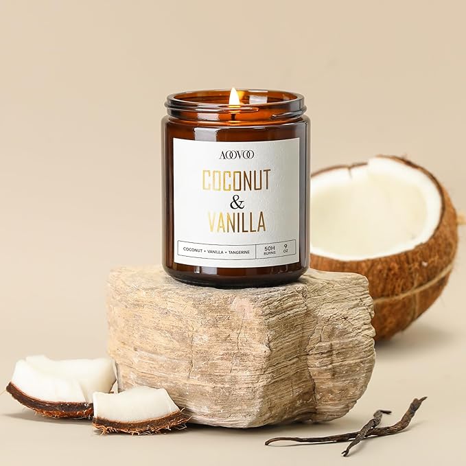 AOOVOO Coconut Vanilla Candles - 9 oz Scented Candles, Aromatherapy Candle, Soy Candle for Home Scented