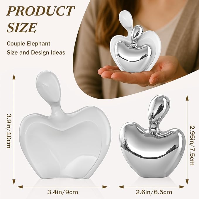 White Silver Mini Hugging Couple Statue Ceramic Lover Figurine Home Decor is a Romantic Gift for Her on Wedding Anniversary and Valentines, TV Stand Decoration Knick Knacks for Shelves (White Silver)