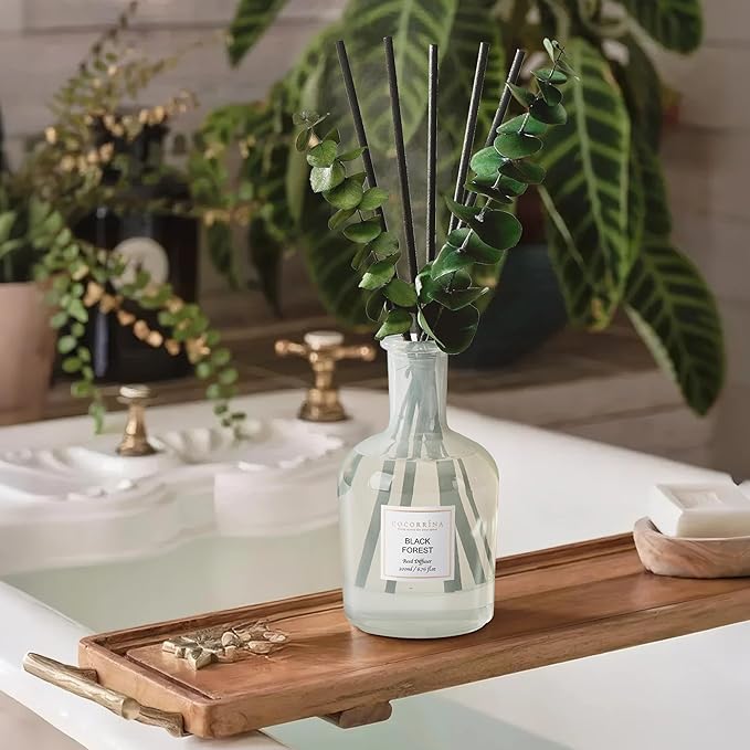 COCORRÍNA Eucalyptus Reed Diffuser, Black Forest Scent – 6.76 oz Essential Oil with Sticks & Dried Eucalyptus Branches, Home Fragrance for Bedroom or Bathroom Décor
