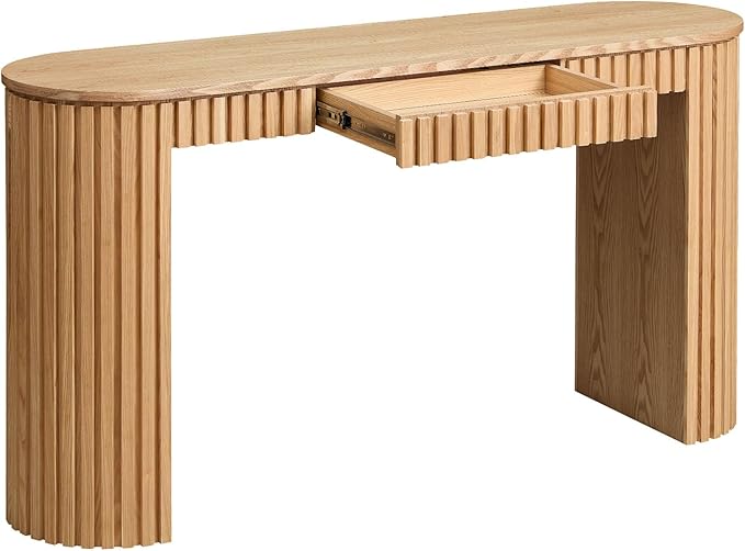 kevinplus 59.05'' Modern Console Table Sofa Table with Drawer Storage for Entryway Living Room, Sturdy Construction, Curved Style, Wood