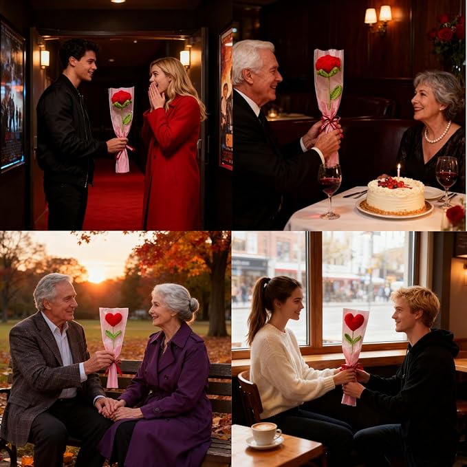 Hand-Crocheted Pink Rose Heart Bouquet - DIY Floral Doll Gift for Women, Girlfriend - Valentine's, Birthday, Home Office Desk Decor