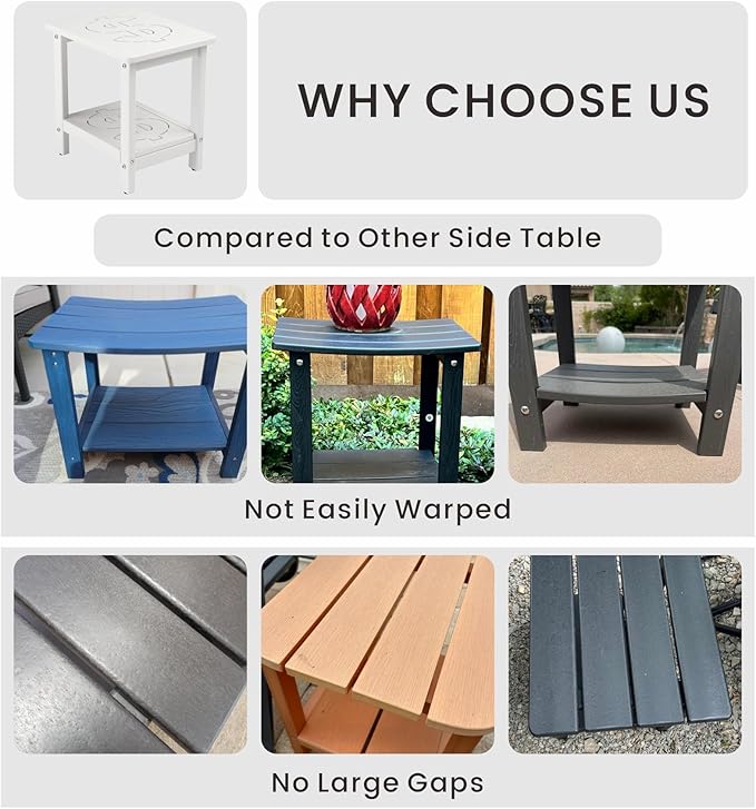 16.6'' HDPE Outdoor Side Table, Weatherproof Small Outdoor Table for Adirondack, Patio, Porch, Balcony, Poolside (2-Tier, White)