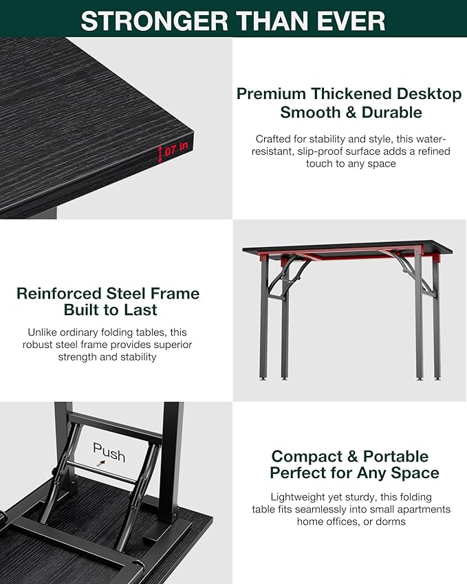 Frylr Small Folding Computer Desk – 43.3 Inch Portable Table for Craft and Study, Lightweight Desk for Small Spaces, Foldable Laptop Table Built-in AC/USB Outlets for Convenience, Dark Oak