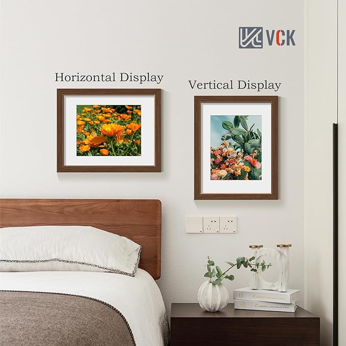 VCK 11x14 Picture Frame 2 Pack - Brown, High-End Wood Poster Frames with Tempered Glass, Display 8x10 Photo with Mat or 11x14 without Mat, Art Gallery-Quality, Wall Hanging, Brown