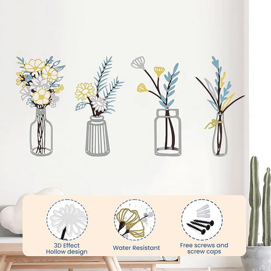 zituzitp 4 Pieces Metal Flower Wall Decor, Wall Art for Bathroom Living Room Kitchen Bedroom Dining Room Rustic Farmhouse Boho Wall Decor Houseworming Gift