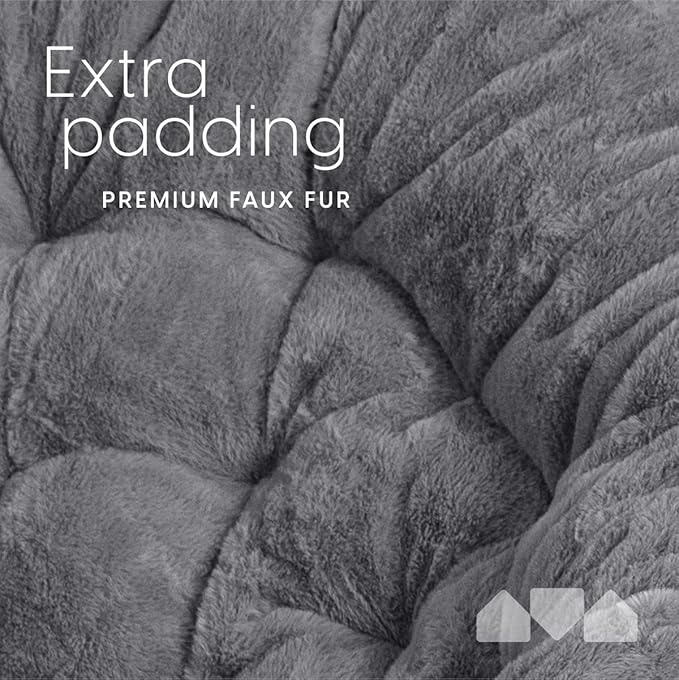 Milliard Saucer Chair For Adults, Teens & Kids, Grey, Faux Fur XL Circle Chair for Bedroom, Dorm & Gaming, Foldable Comfy Accent Seat for Small Spaces, Folding Moon / Mushroom / Round Oversized Style