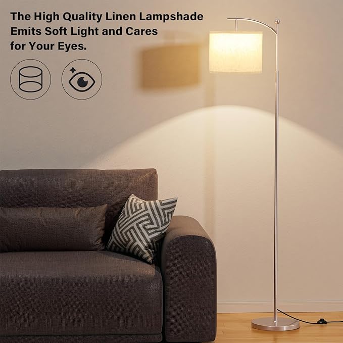 60" Floor Lamps for Living Room with 3 Color Temperatures, Adjustable Beige Shade with Light Gold Pole, Tall Lamps for Living Room Bedroom Office Classroom Dorm Room, 9W Bulb Included