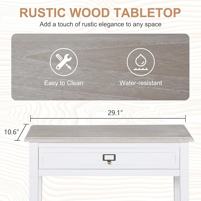 MOTION Narrow Entryway Table - 3 Tier Console Tables for Entryway with Drawer, Shelves, Sofa Table with Storage, Farmhouse Entry Table for Hallway, Living Room, 29 in, White