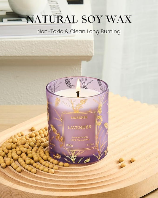 M&SENSE Lavender Candles,Vegan Soy,8.1oz 42-Hour Long Lasting Burning Time,Subtle Scented Candles for Relaxing Bathtub Aromatherapy Calming Sleep,Fancy Home Gifts for Women & Men