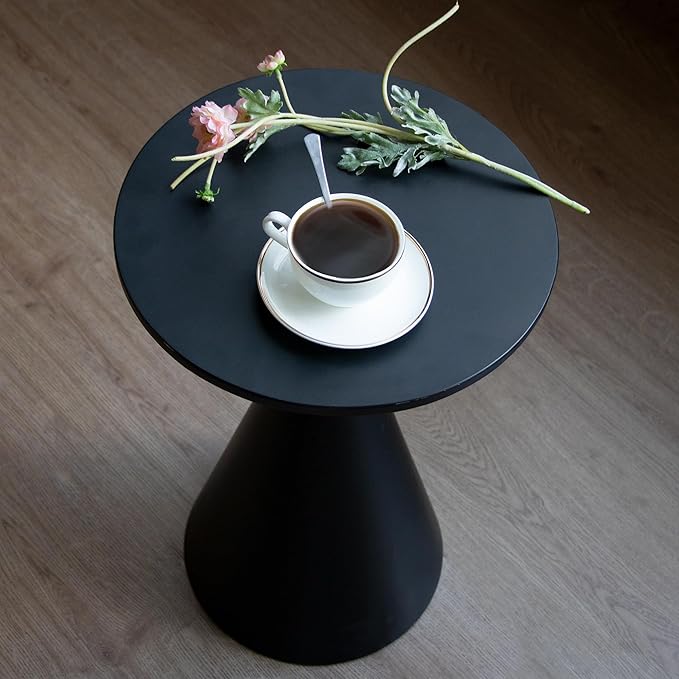 Small Drink Table, Round Martini Table, Drum End Table Side Table, Metal Accent Table,for Small Space Living Room, Bedroom, Black