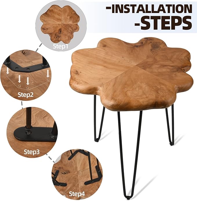 19.5 Inch Live Edge Side Table, Wood Freeform Small End Table with Waterproof, Rustic Accent Table Unique for Living Room, Bedroom, Home