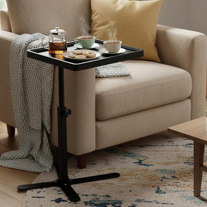 Simcat Adjustable Height Side Table TV Tray, C Shaped End Table, Couch Tables for Living Room, Bedroom, Corners and Office(Black)