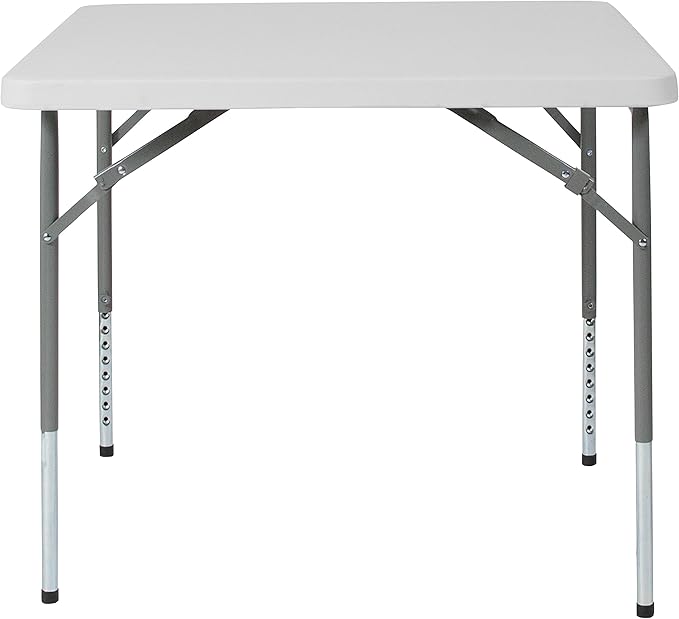 EMMA + OLIVER 2.79-Foot Square Height Adjustable Granite White Plastic Folding Table