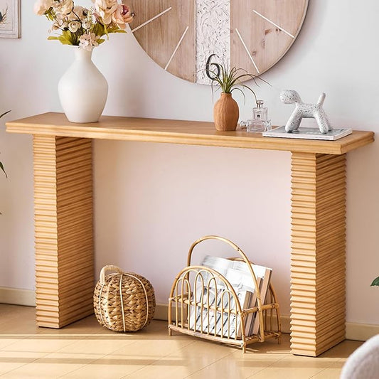 Wnutress Wood Console Table, 55.3" Long Sofa Table, Farmhouse Fluted Entryway Table for Living Room, Hallway, Entrance Foyer, Easy Assembly, Natural