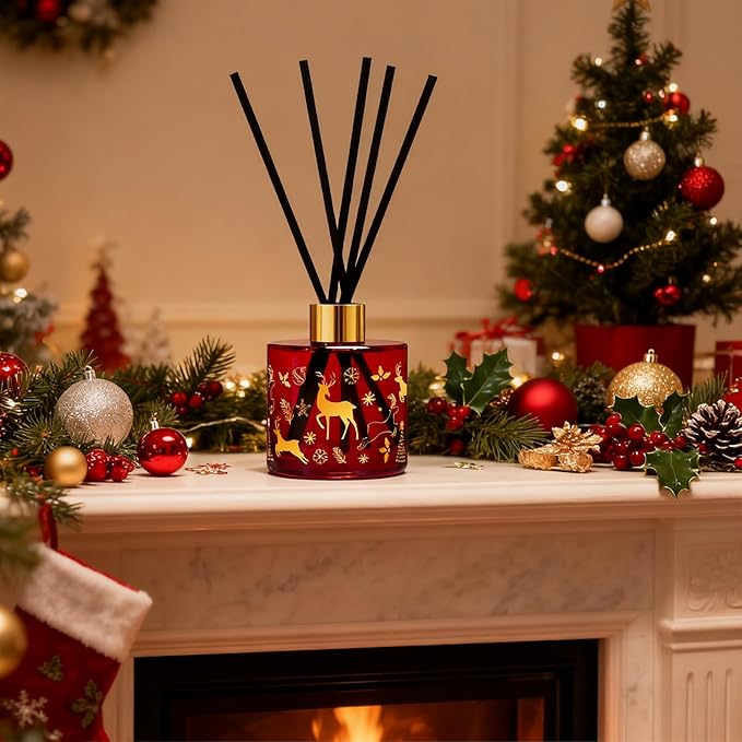 Reed Diffuser Set, Gingerbread Joy Christmas Oil Diffuser with Sticks, Home Fragrance Reed Diffuser for Bathroom Office Shelf Decor, Scented Room Fresheners, Holiday Ideal Gift 6.7 Fl.Oz