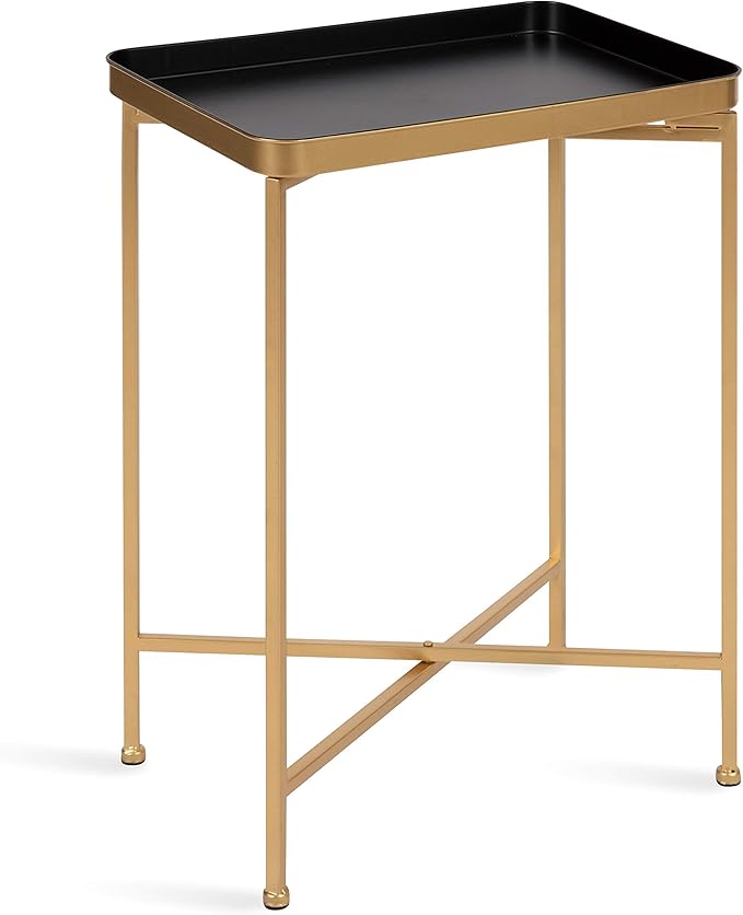 Kate and Laurel Celia Modern Tray Side Table, 18 x 12 x 26, Black and Gold, Foldable Rectangular End Table for Storage and Display