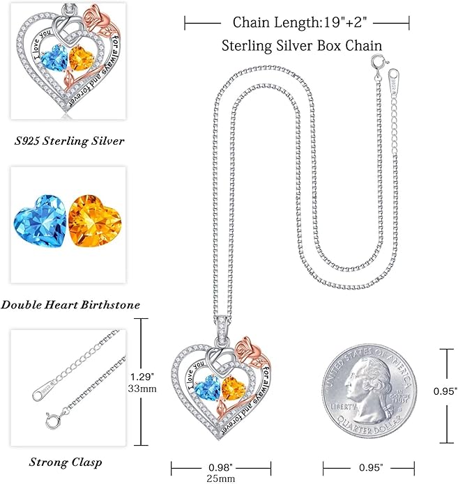 Iefil Christmas Gifts for Wife Women - 925 Sterling Silver Double Birthstone Necklace, Anniversary Birthday Gifts for Women, Jewelry Gift for Wife Girlfriend Mom Her