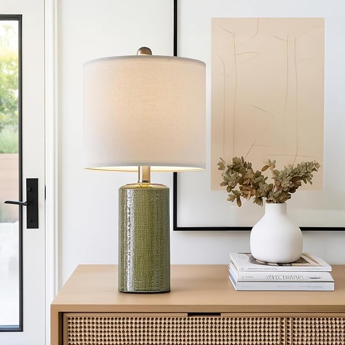 20.25" Small Table Lamps Set of 2 Modern Ceramic Lamps for Living Room Farmhouse Bedside Lamps Boho Lamps for Night Stands Green Bedroom Lamp Side Table Lamps End Table Lamp