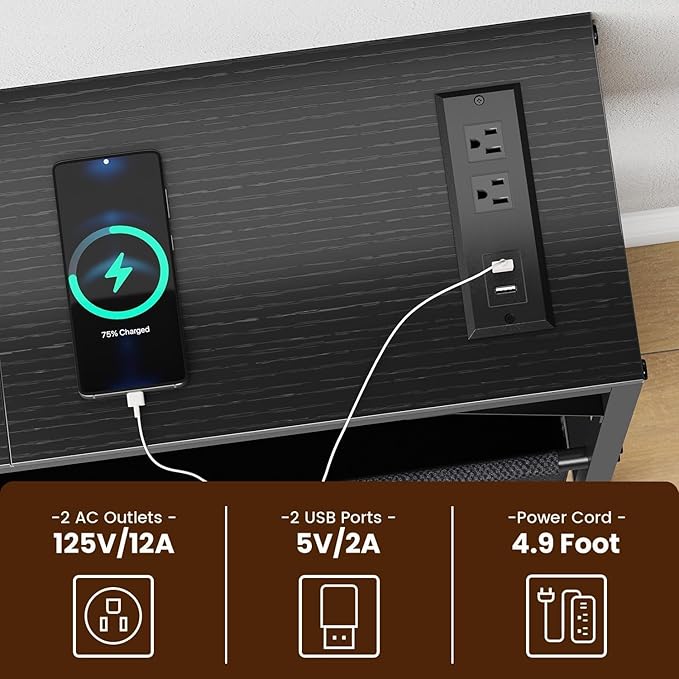 Skinny Console Table with Charging Station and Storage Basket, 31.5'' Couch Table Behind Sofa, Small Entryway Table, Narrow Sofa Table for Hallway, Foyer, Living Room, Black