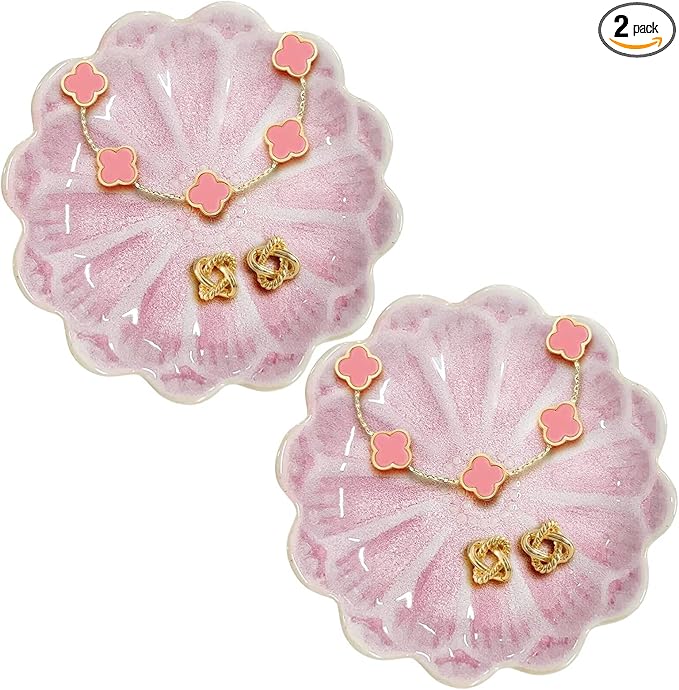 Lotus Ceramic Jewelry Tray, Small Trinket Jewelry Ring Holder Organizing Dish, for Parents Daughter Friends Sister, Birthday Gifts for Women, Pink